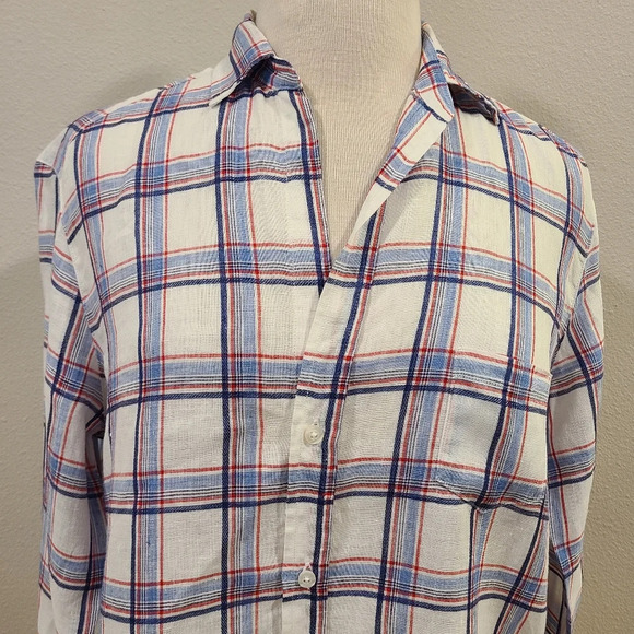 Frank & Eileen Eileen Linen Plaid Button Down Shirt -Rare - Picture 4 of 7